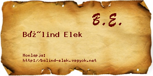 Bálind Elek névjegykártya
